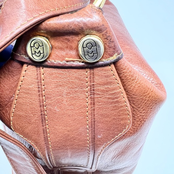Marino Orlandi Italian Cognac Leather Convertible Bucket Bag Backpack Crossbody